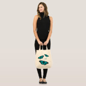 blauwgroen turquoise butterflies gepersonaliseerd tote bag (Voorkant (model))