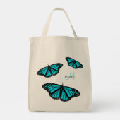 blauwgroen turquoise butterflies gepersonaliseerd tote bag (Achterkant)