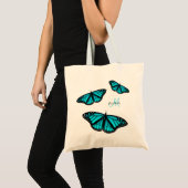 blauwgroen turquoise butterflies gepersonaliseerd tote bag (Voorkant (product))