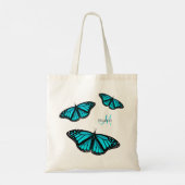 blauwgroen turquoise butterflies gepersonaliseerd tote bag (Achterkant)