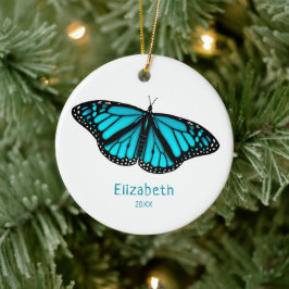 blauwgroen turquoise butterfly gepersonaliseerd keramisch ornament