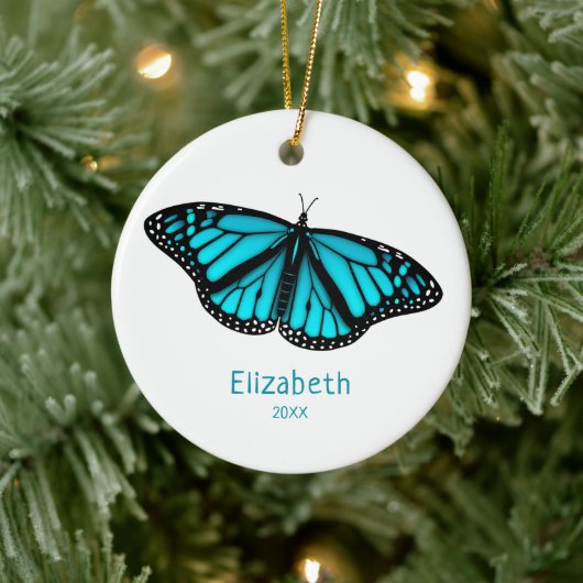 blauwgroen turquoise butterfly gepersonaliseerd keramisch ornament (Boom)