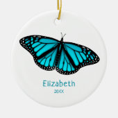 blauwgroen turquoise butterfly gepersonaliseerd keramisch ornament (Voorkant)