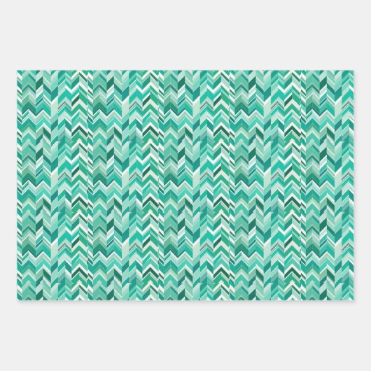 Blauwgroen turquoise chevron inpakpapier vel (Voorkant)