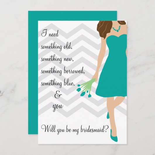 Blauwgroen Turquoise Chevron... zal je mijn Brides Kaart (Voorkant / Achterkant)