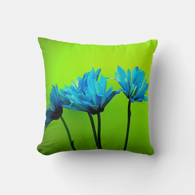 Blauwgroen Turquoise Daisies Flowers Lime Green Pi Kussen (Voorkant)