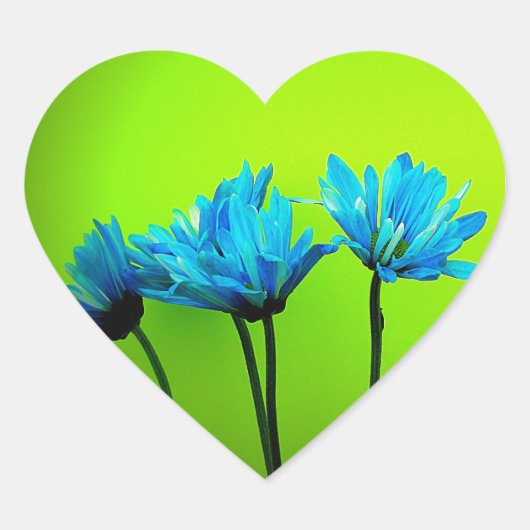 Blauwgroen Turquoise Daisies op Lime Green Flowers Hart Sticker (Voorkant)