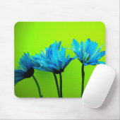 Blauwgroen Turquoise Daisies op Lime Green Flowers Muismat (Met muis)