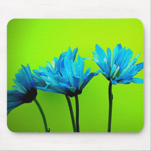 Blauwgroen Turquoise Daisies op Lime Green Flowers Muismat