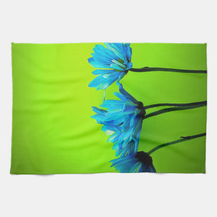 Blauwgroen Turquoise Daisies op Lime Green Flowers Theedoek