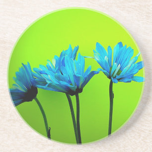 Blauwgroen Turquoise Daisies op Lime Green Flowers Zandsteen Onderzetter