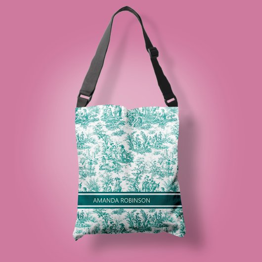  blauwgroen turquoise de jouy bedrukt crossbody tas