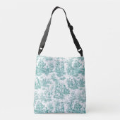  blauwgroen turquoise de jouy bedrukt crossbody tas (Achterkant)