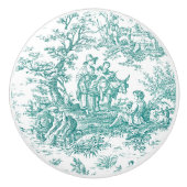  blauwgroen turquoise de jouy bedrukt keramische knop (Voorkant)