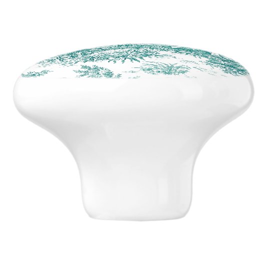  blauwgroen turquoise de jouy bedrukt keramische knop (Zijkant)