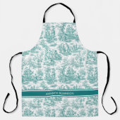  blauwgroen turquoise de jouy bedrukt schort (Voorkant)