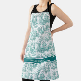 blauwgroen turquoise de jouy bedrukt schort