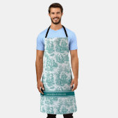  blauwgroen turquoise de jouy bedrukt schort (Gedragen)