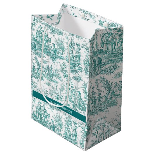 blauwgroen turquoise de jouy medium cadeauzakje (Voorkant Gekanteld)