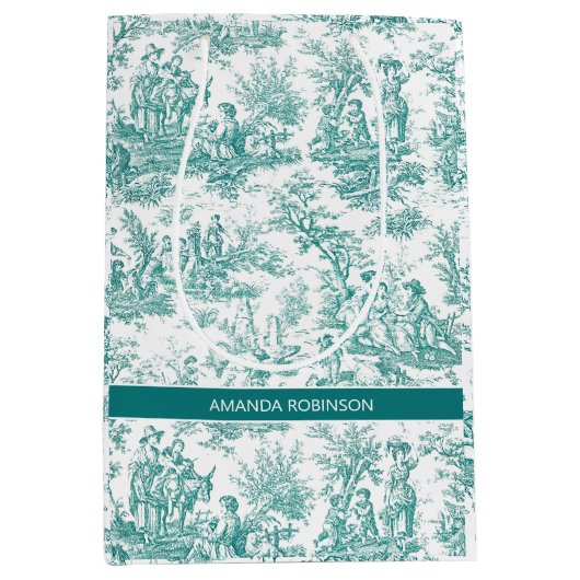  blauwgroen turquoise de jouy medium cadeauzakje (Voorkant)