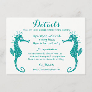 Blauwgroen Turquoise Details Seahorse Beach Weddin Informatiekaartje