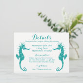 Blauwgroen Turquoise Details Seahorse Beach Weddin Informatiekaartje (Staand voorkant)