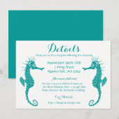 Blauwgroen Turquoise Details Seahorse Beach Weddin Informatiekaartje (Voorkant / Achterkant)