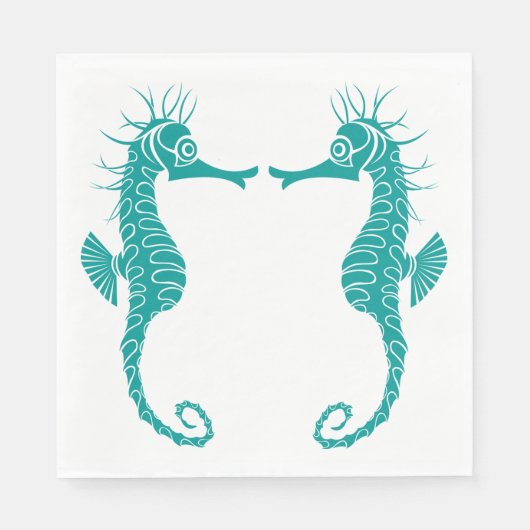Blauwgroen Turquoise Details Seahorse Beach Weddin Servet (Voorkant)