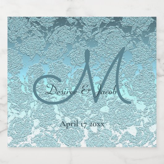 Blauwgroen Turquoise Elegant Wedding Reception Mon Sparkling Wijnetiket (Enkel label)