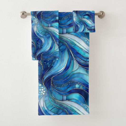 Blauwgroen, turquoise en blauwe handdoekset bad handdoek (Insitu)