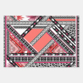 Blauwgroen - Turquoise en Coral  Retro Pattern Inpakpapier Vel (Voorkant 3)