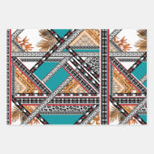 Blauwgroen - Turquoise en Coral  Retro Pattern Inpakpapier Vel (Voorkant 2)
