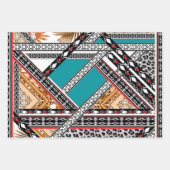 Blauwgroen - Turquoise en Coral  Retro Pattern Inpakpapier Vel (Voorkant)