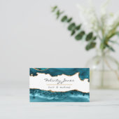 Blauwgroen - Turquoise en Gold Agate Business Afsprakenkaartje (Staand voorkant)