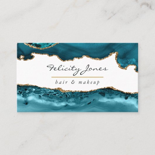 Blauwgroen - Turquoise en Gold Agate Business Afsprakenkaartje (Voorkant)