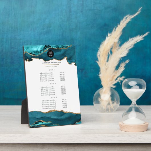 Blauwgroen - Turquoise en Gold Agate Business Fotoplaat (Zijkant)