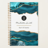 Blauwgroen - Turquoise en Gold Agate Business Plan Planner (Voorkant)