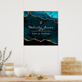Blauwgroen - Turquoise en Gold Agate Business Post Poster (Keuken)