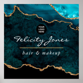 Blauwgroen - Turquoise en Gold Agate Business Post Poster