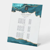 Blauwgroen - Turquoise en Gold Agate Business Pric Reclamebord Met Voetstuk (Voorkant)