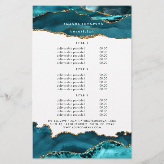 Blauwgroen - Turquoise en Gold Agate Stone Service Flyer (Voorkant)