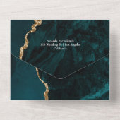 Blauwgroen - Turquoise en Gold Agate Stone Wedding All In One Uitnodiging (Achterkant)