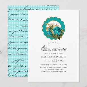 Blauwgroen - Turquoise en Gold Chic Paris Quinceañ Kaart