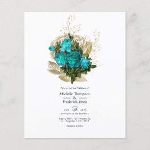  Blauwgroen - Turquoise en Gold Floral Wedding Flyer