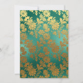  Blauwgroen - Turquoise en Gold Floral Wedding Kaart (Achterkant)