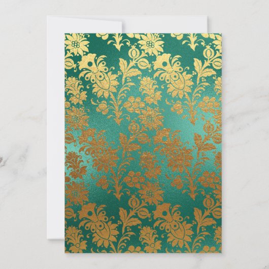  Blauwgroen - Turquoise en Gold Floral Wedding Kaart (Achterkant)