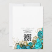  Blauwgroen - Turquoise en Gold Floral Wedding Kaart (Achterkant)