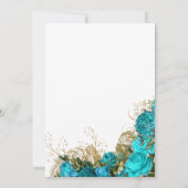  Blauwgroen - Turquoise en Gold Floral Wedding Kaart (Achterkant)