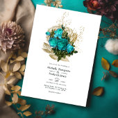  Blauwgroen - Turquoise en Gold Floral Wedding Kaart