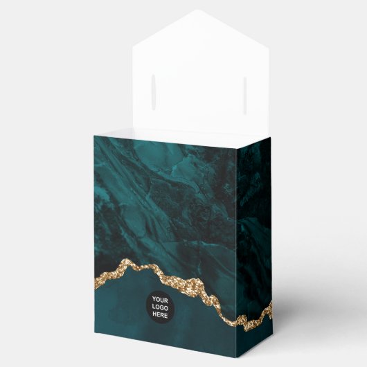 Blauwgroen - Turquoise en Gold Geode Agate Corpora Bedankdoosjes (Geopend)